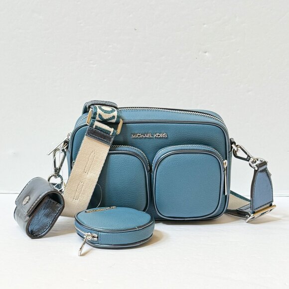 Michael Kors Jet Set Travel Medium Shoulder Crossbody Bag Tech Attached Teal - Picture 3 of 14